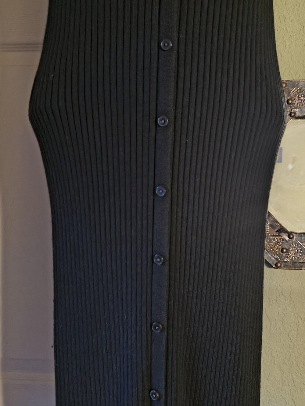 Calvin Klein Jeans Black Ribbed Button Front Bodycon Midi Dress Size M - Picture 5 of 11